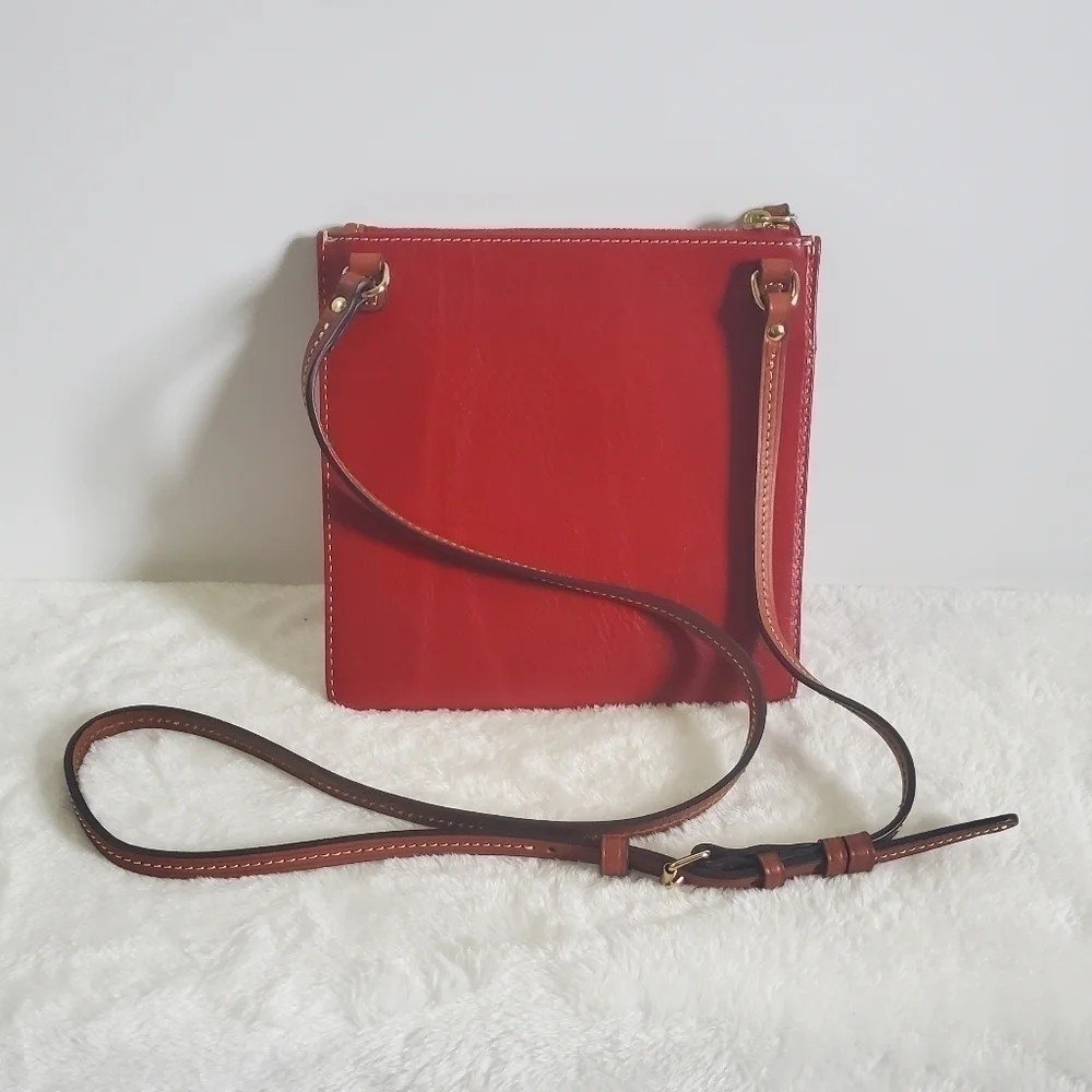 Dooney & Bourke Deep Red Leather Slim Square Messenger Crossbody Bag Purse